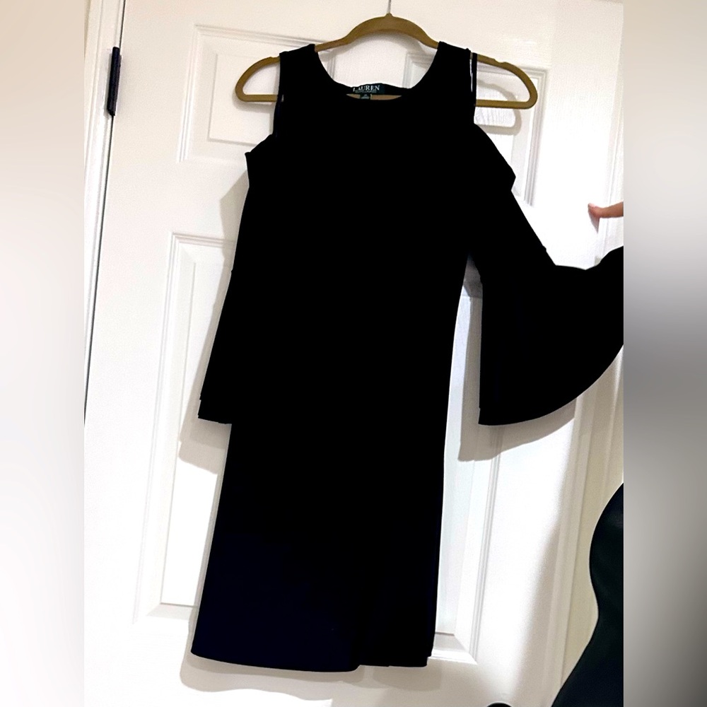 Pre-worn Lauren Ralph Lauren bell sleeve, peekaboo shoulder black dress